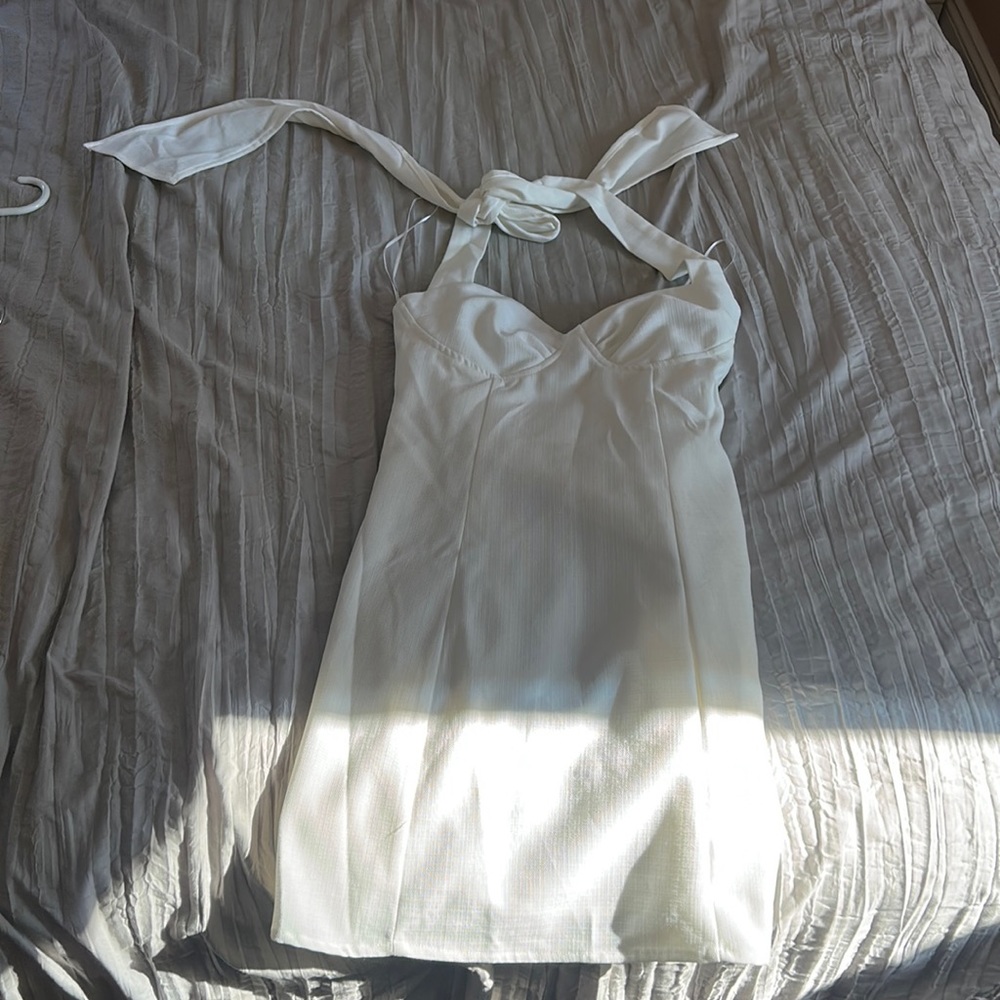 Corset top fit mini white dress, linen material